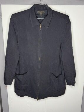 Tommy Bahama Men island soft full zip black jacket large 100% silk